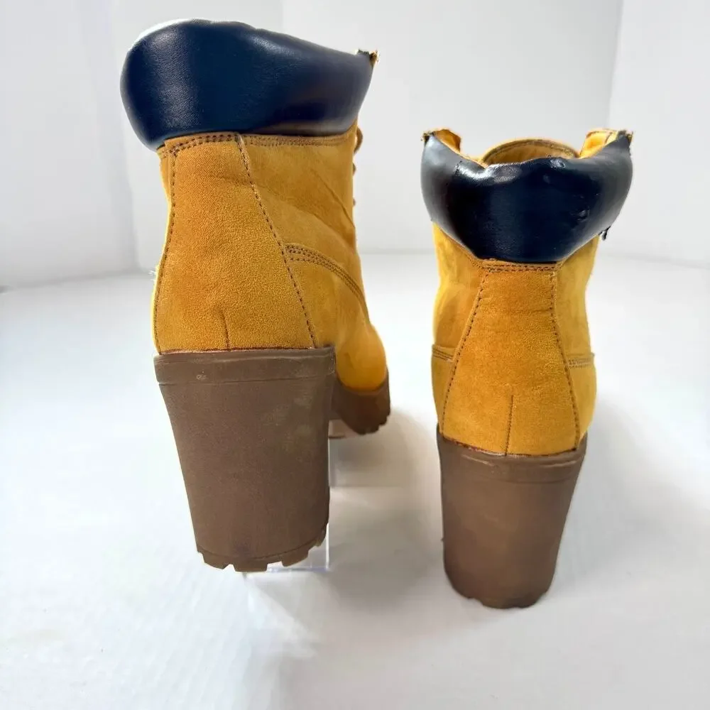Rouge Platform Combat Boots Lace Up Lug Sole Women 8.5 Tan